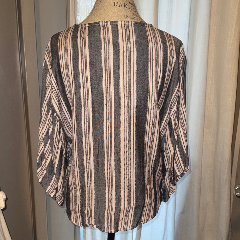 Harper Heritage Chic Striped Button-Down Blouse Tie-Front Flowy Top Shirt Small - Picture 5 of 13